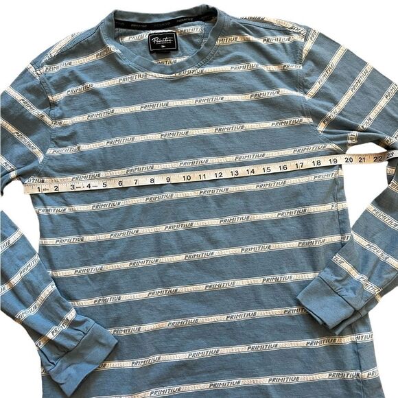 MENS PRIMITIVE Blue Graphic Striped Print Long Sleeve Cotton Casual Tee Shirt L - Picture 6 of 8